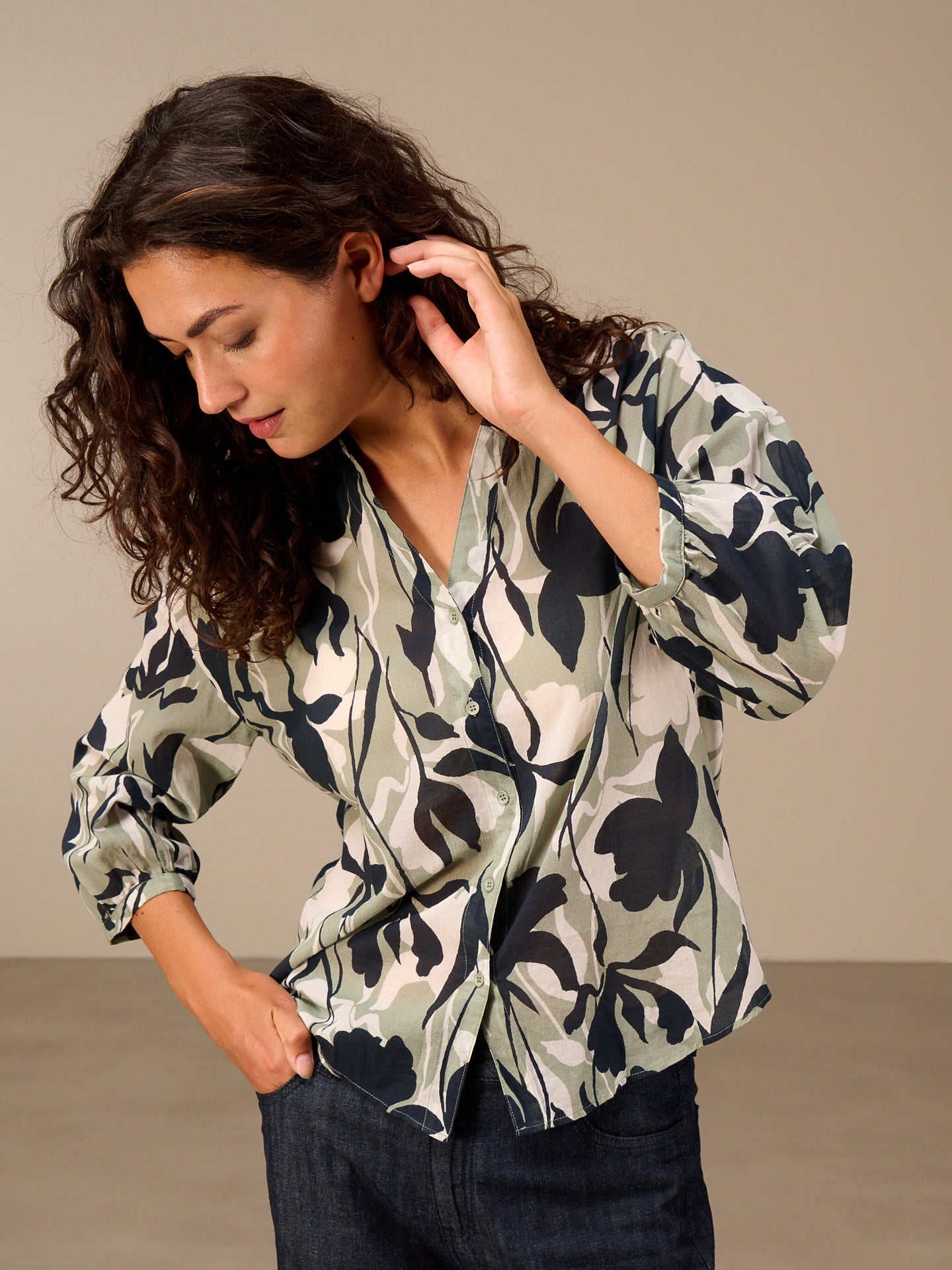 Blouse with button placket