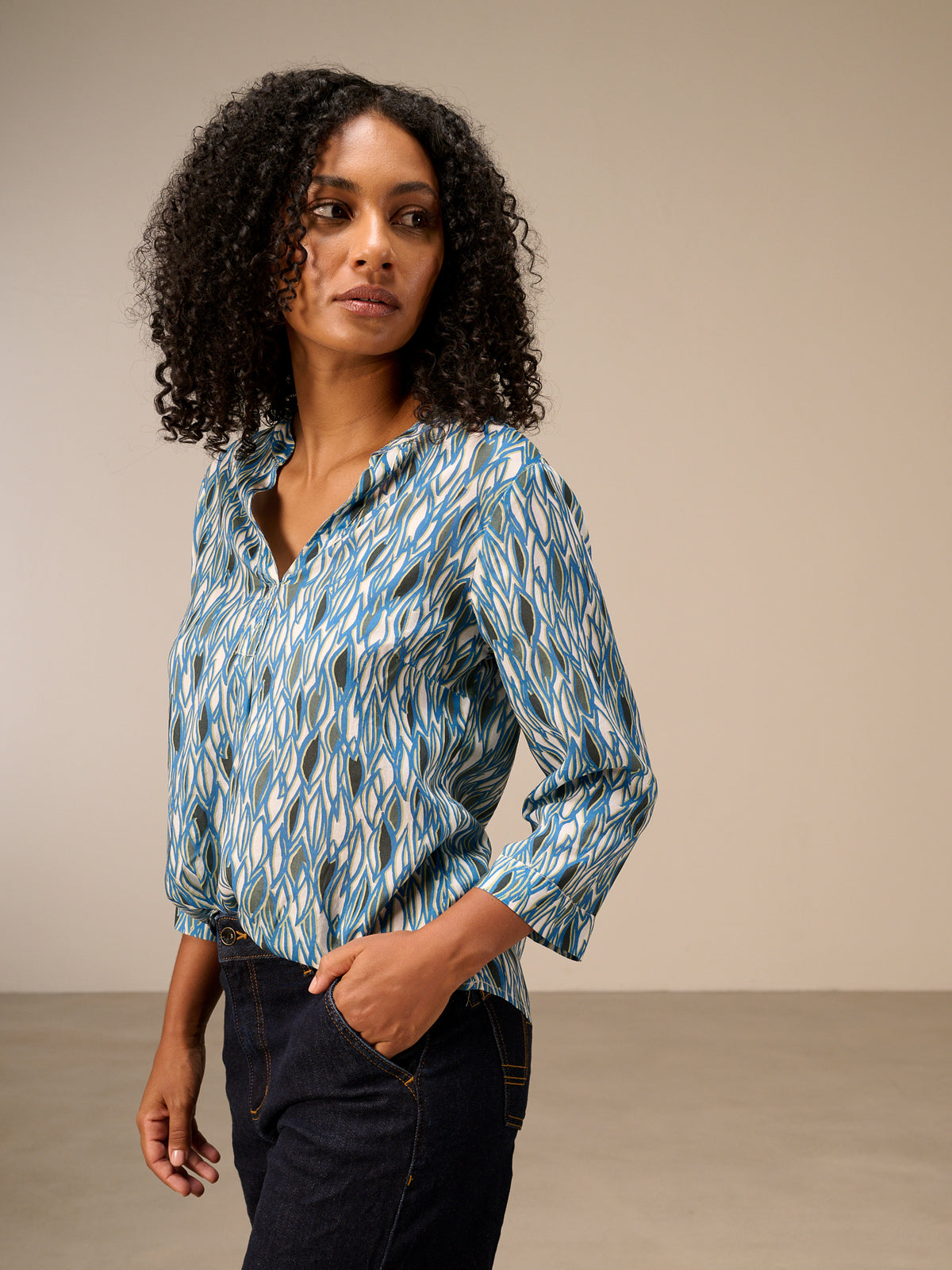 Blouse with stand-up collar