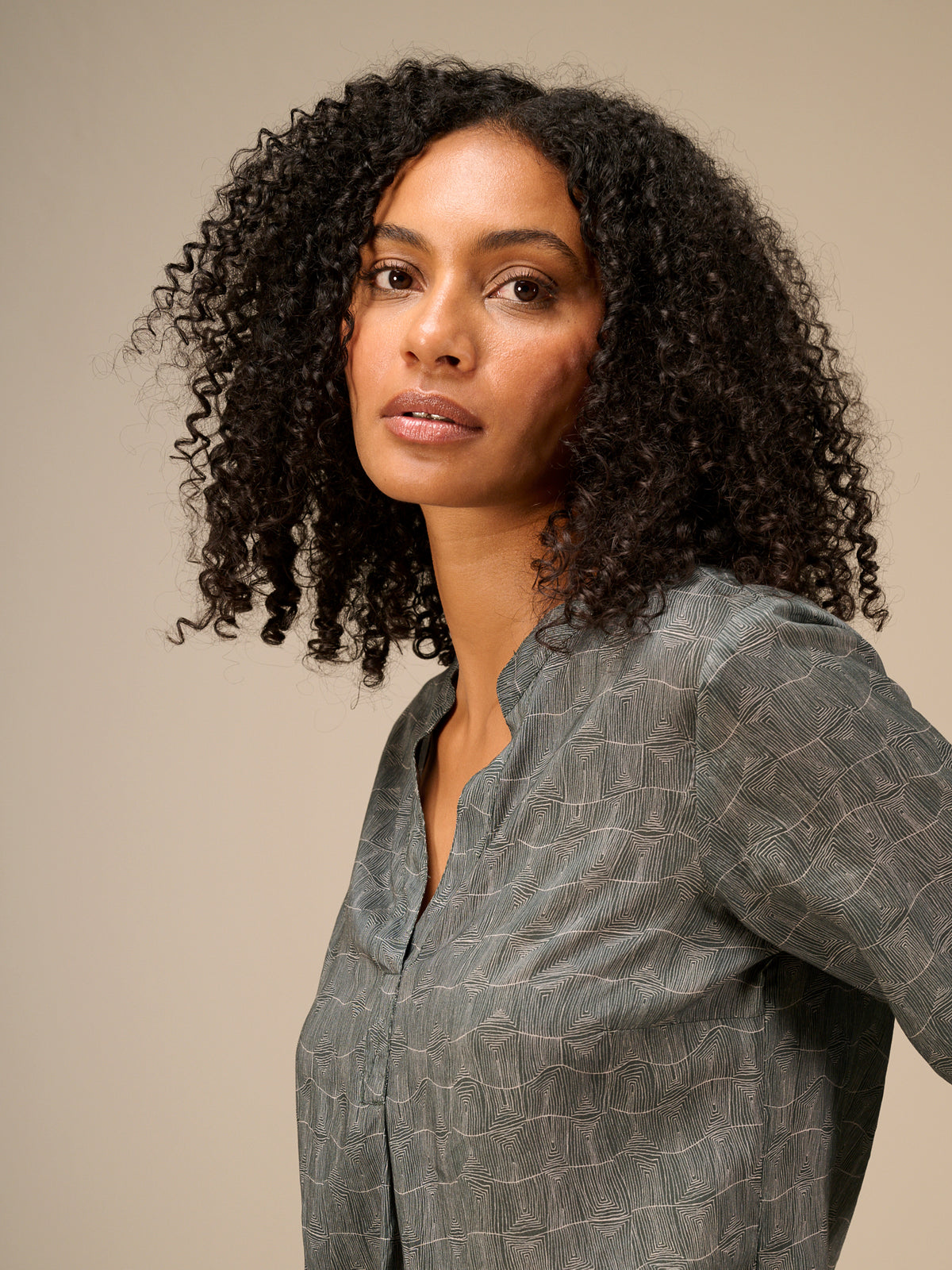 Blouse with stand-up collar
