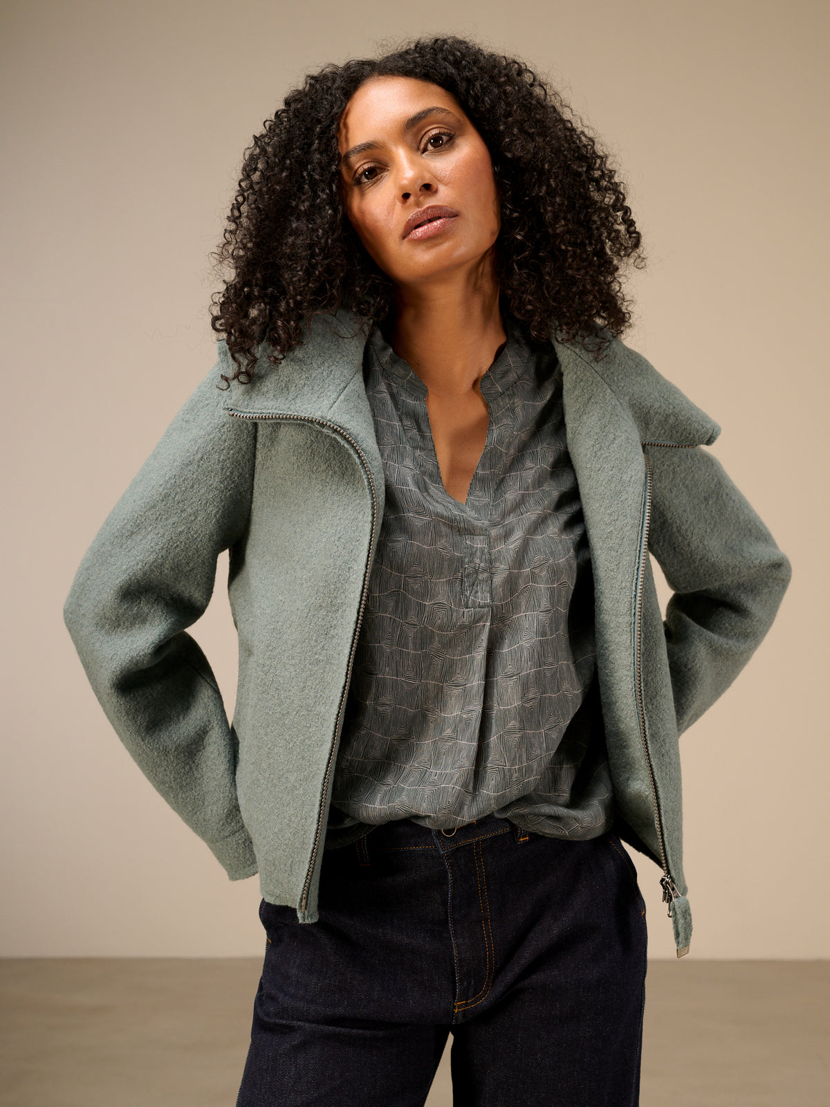 Blouse with stand-up collar