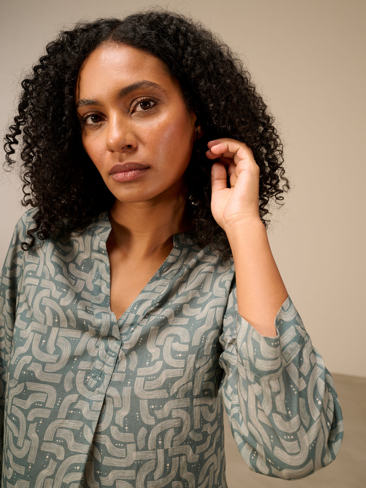 Blouse with stand-up collar