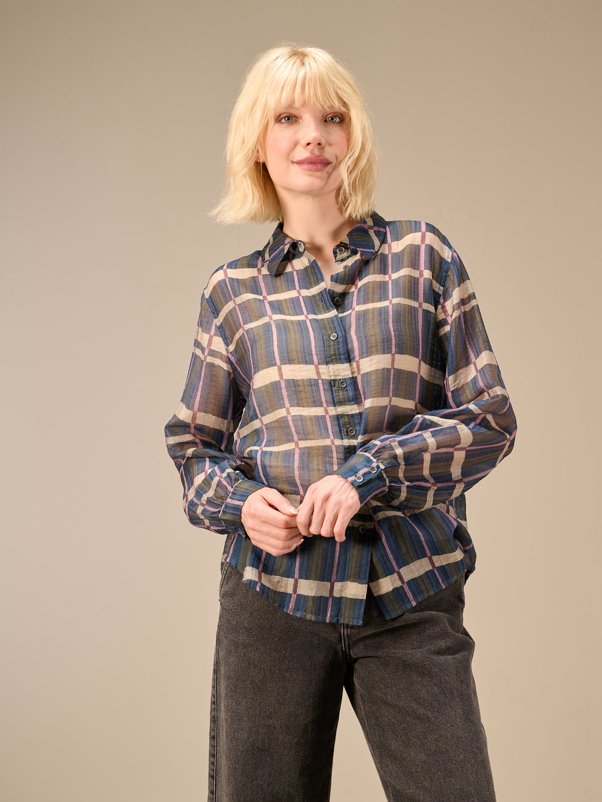 Blouse with check pattern