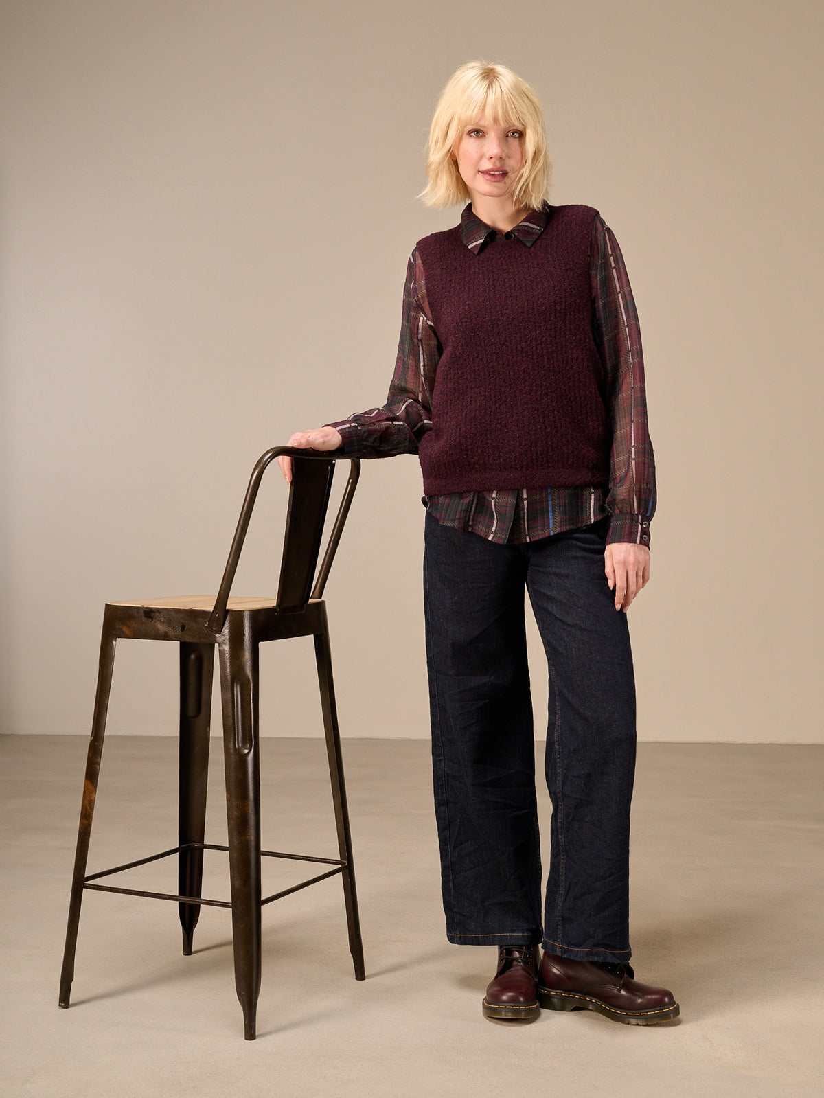 Blouse with check pattern