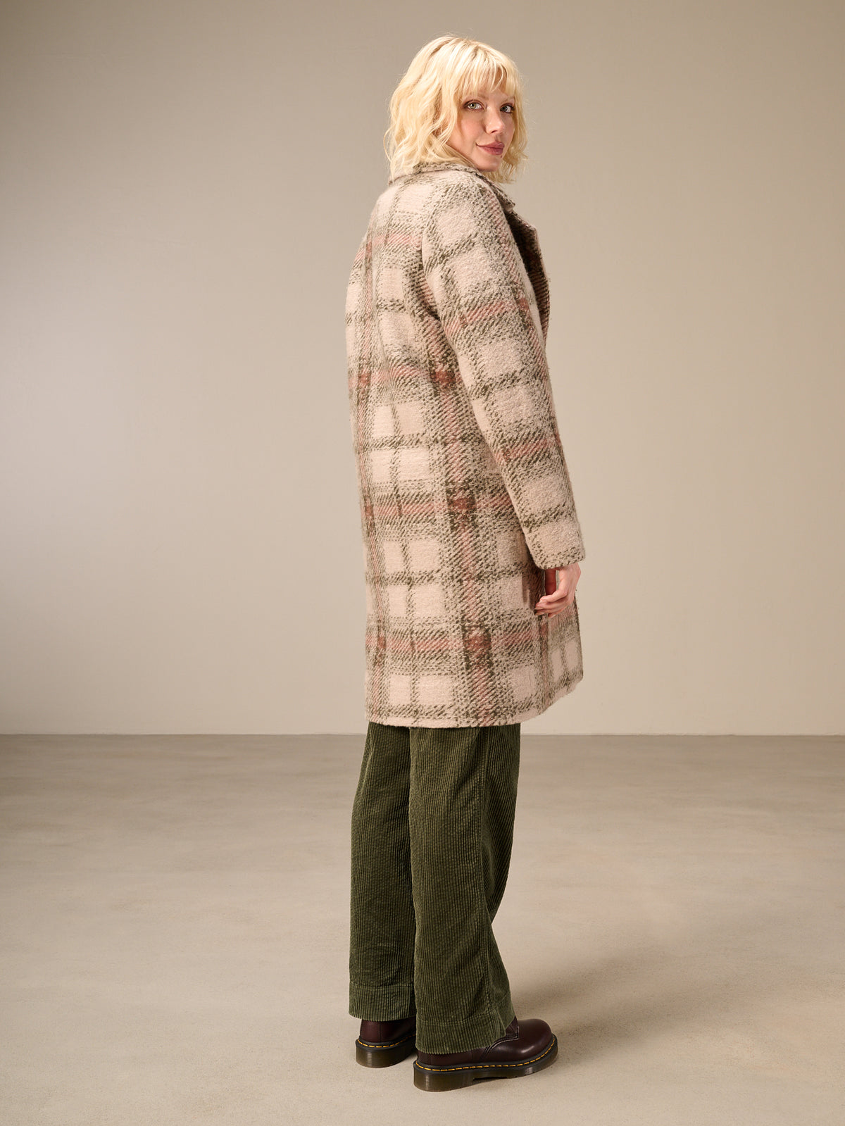 Coat with check pattern