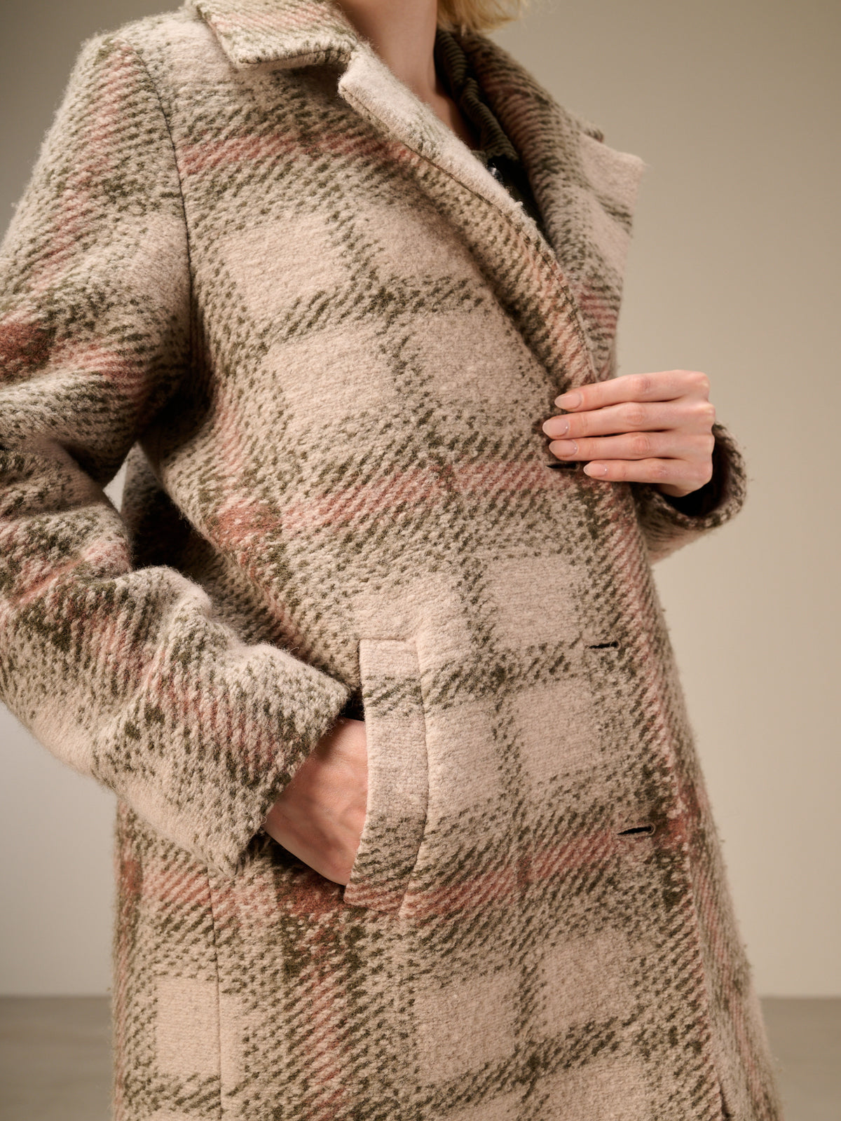 Coat with check pattern