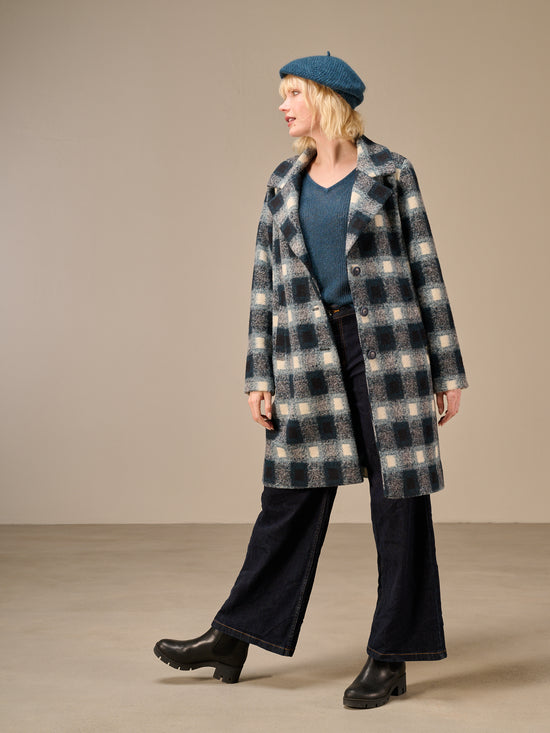 Coat with check pattern