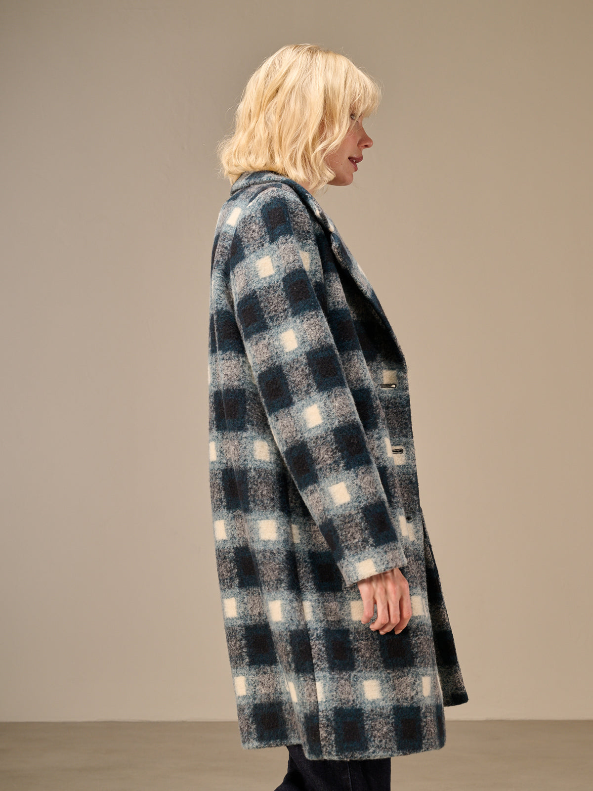 Coat with check pattern