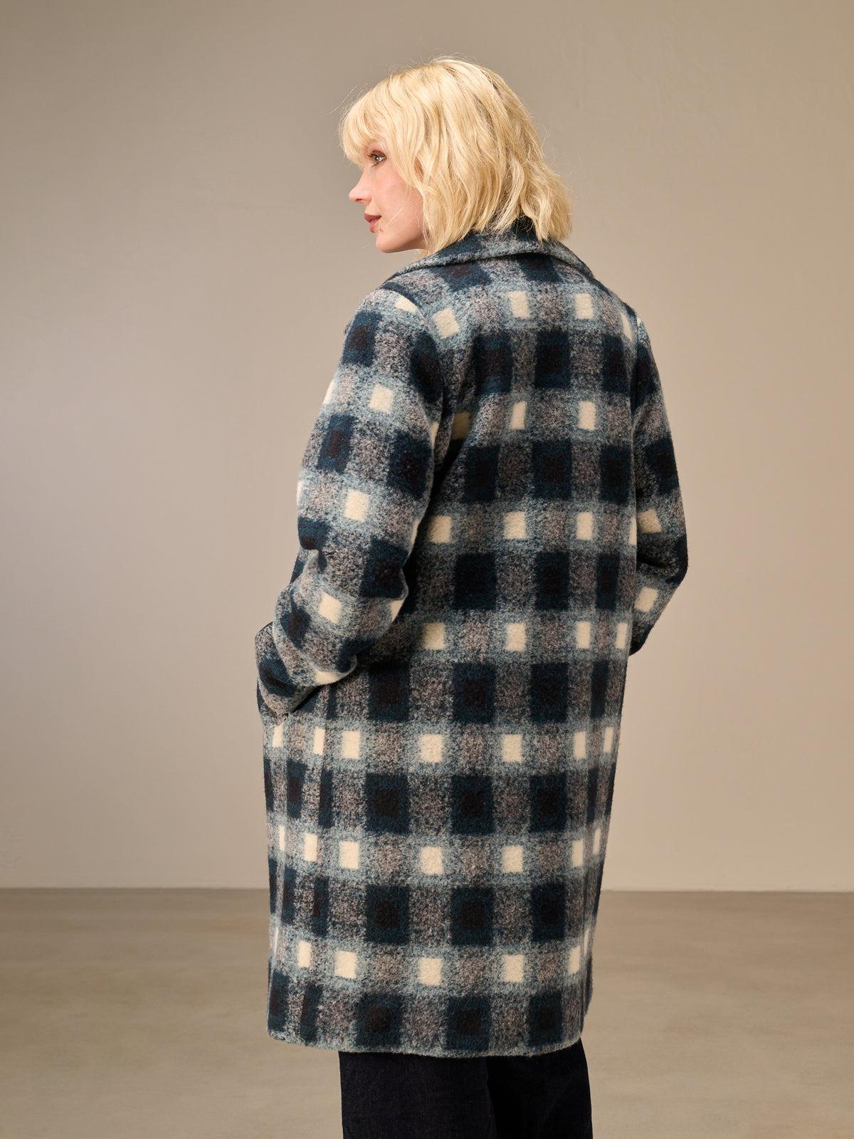 Coat with check pattern