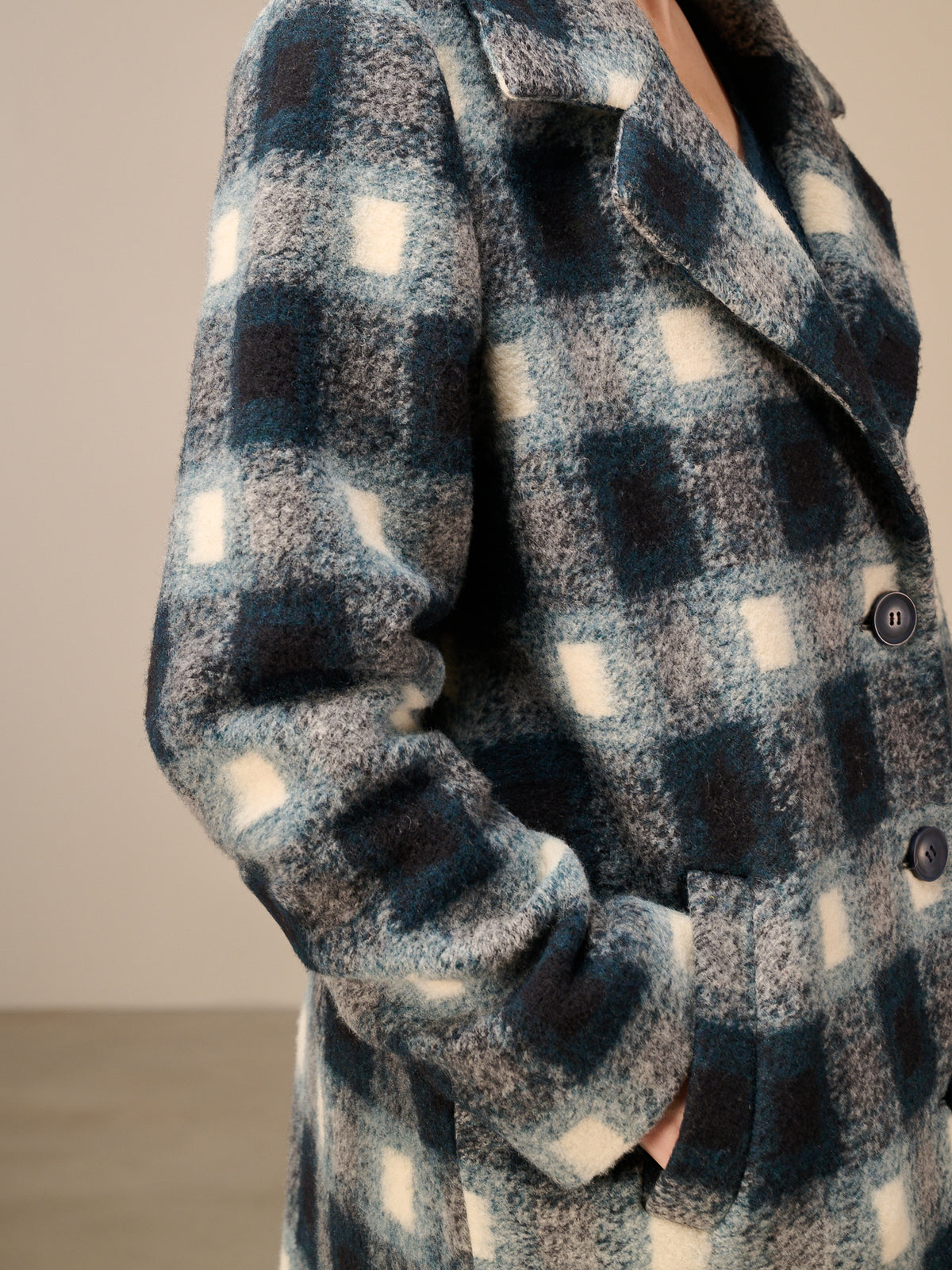 Coat with check pattern