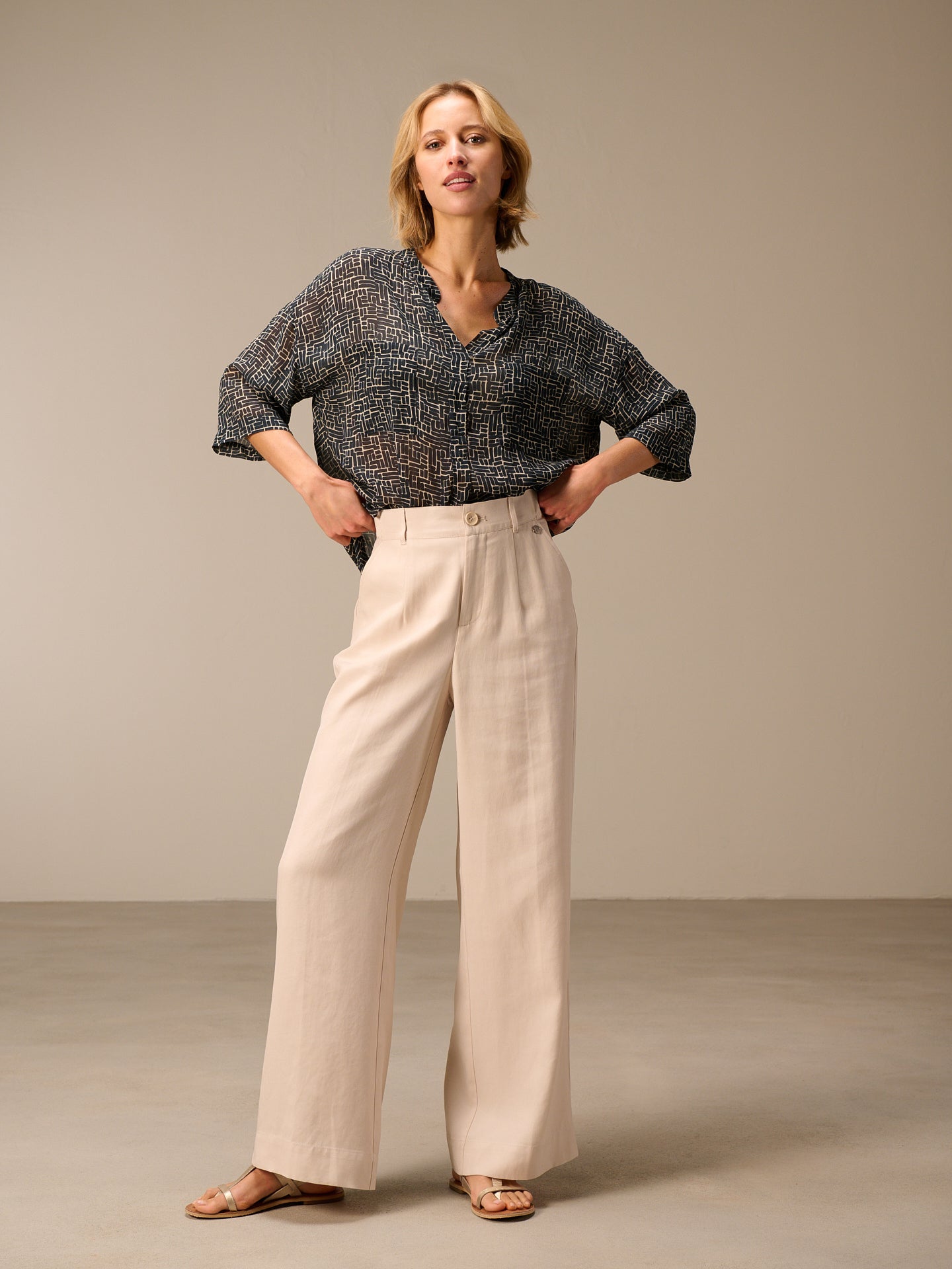Blouse with stand-up collar
