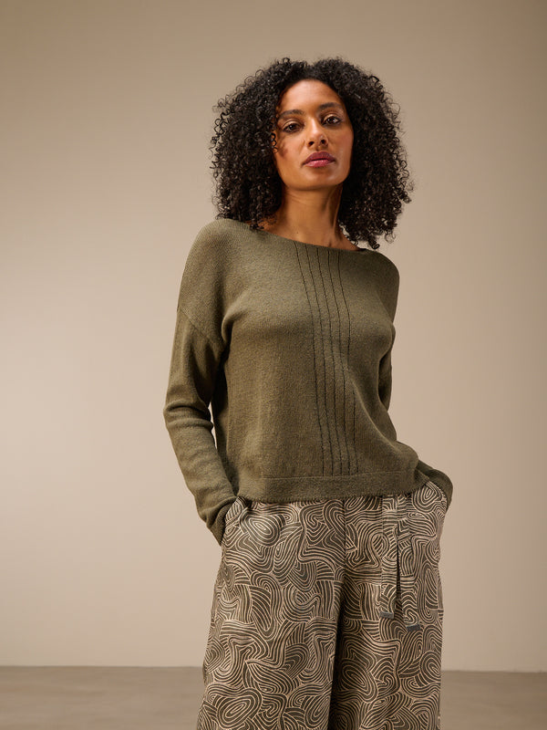 Knitted sweater with linen