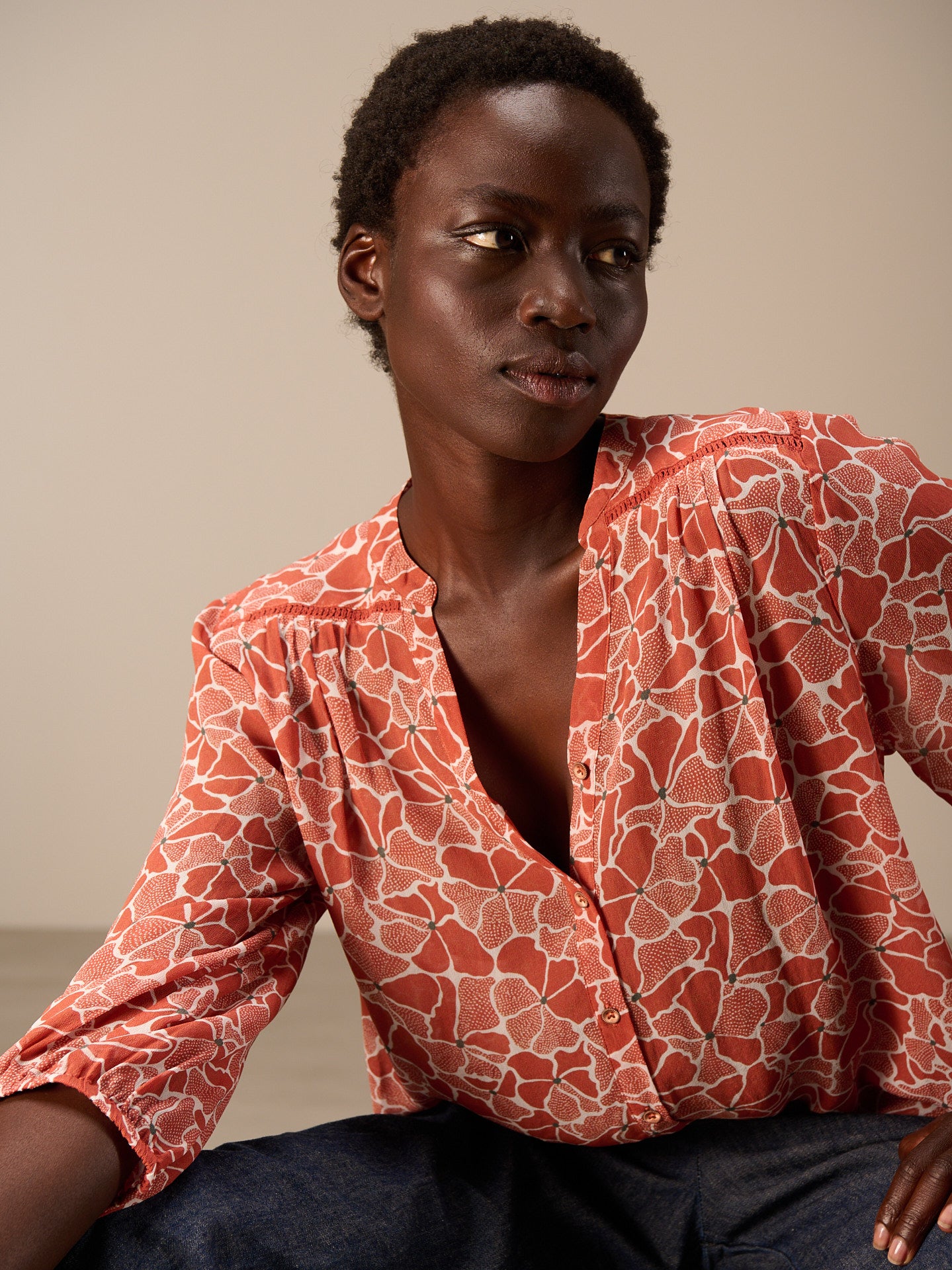 Blouse with button placket