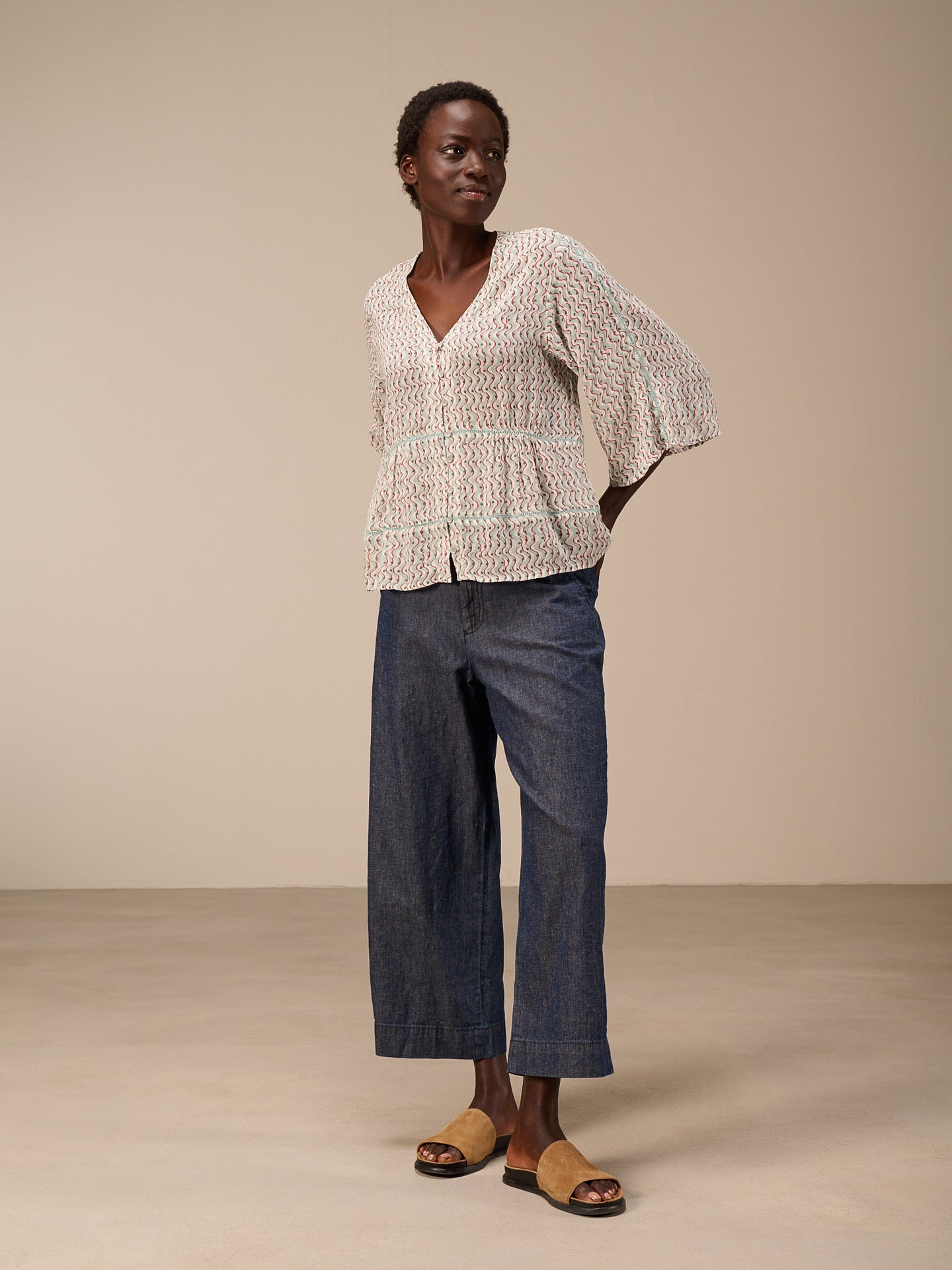 Blouse with lace insert