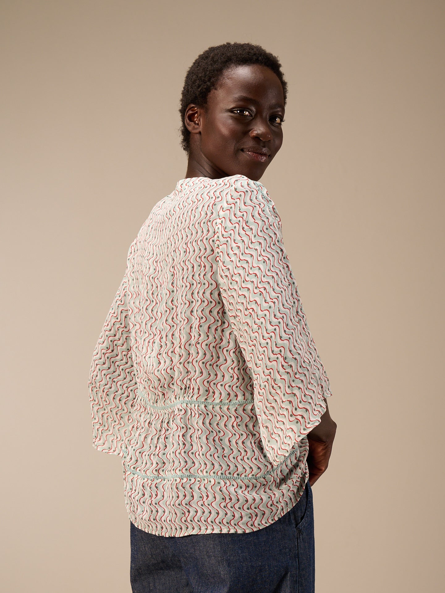 Blouse with lace insert