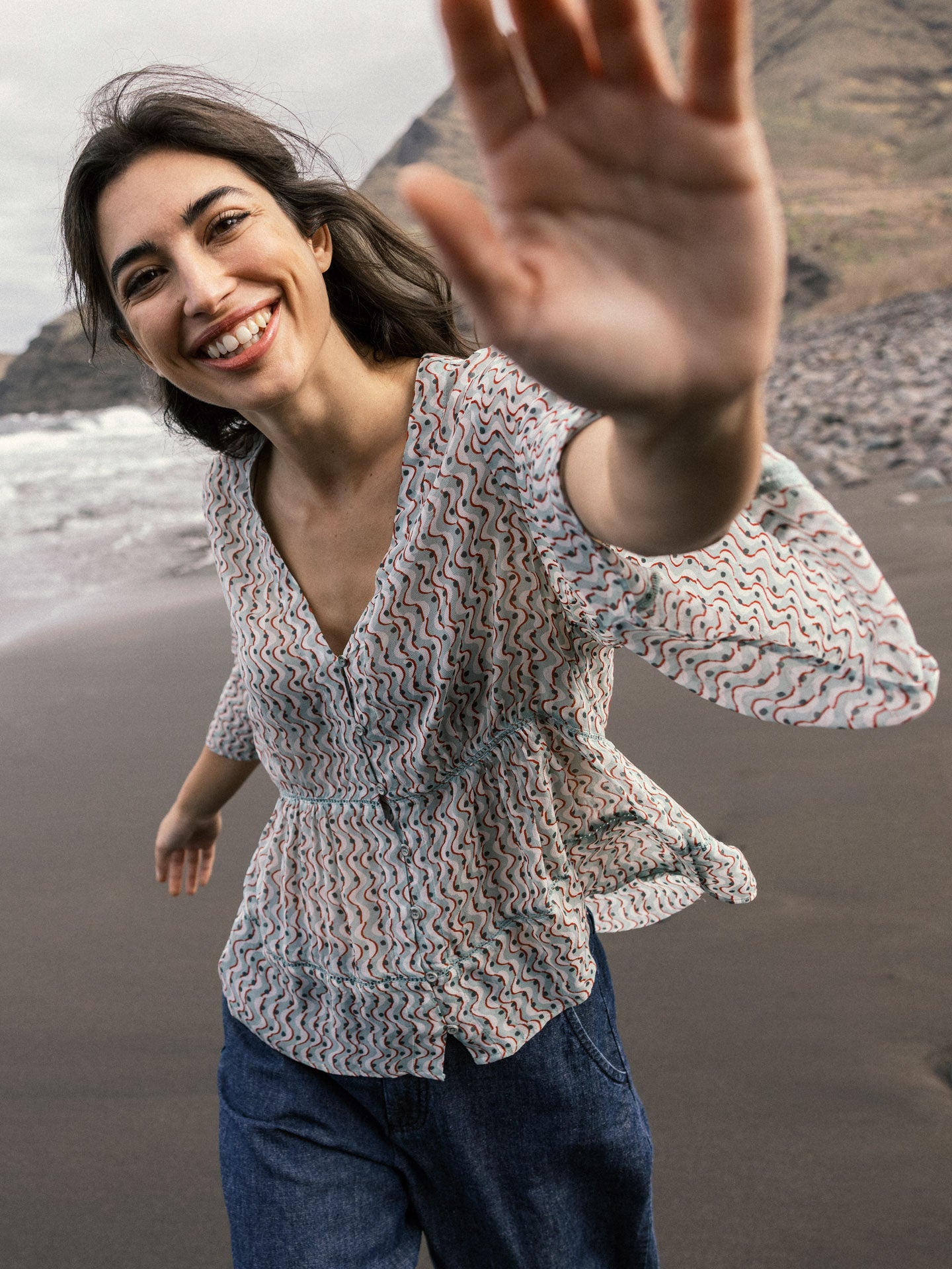 Blouse with lace insert