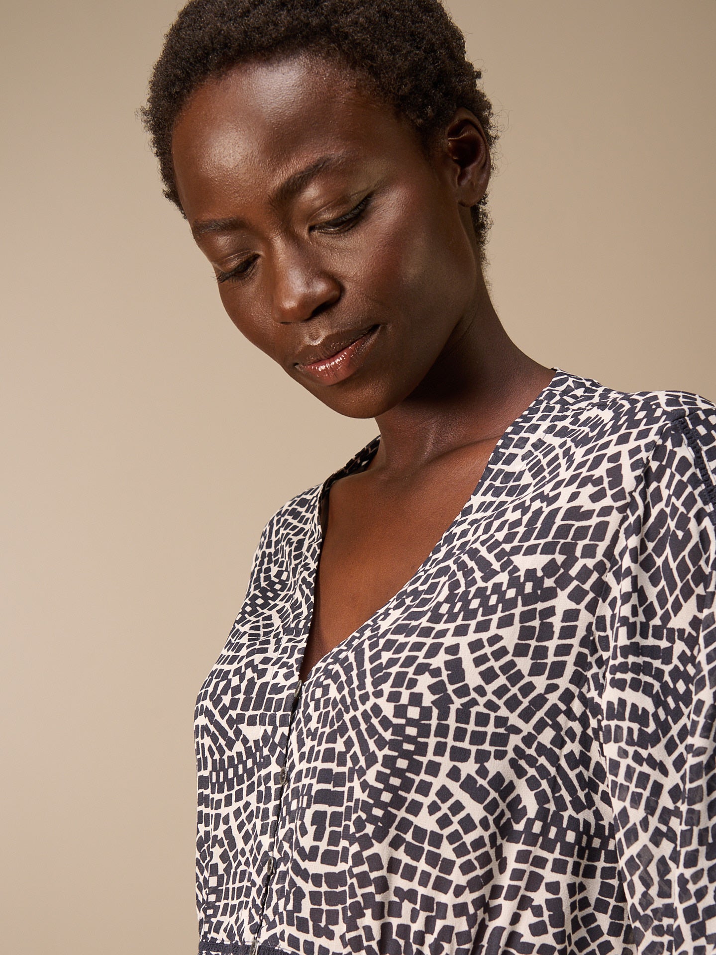 Blouse with lace insert