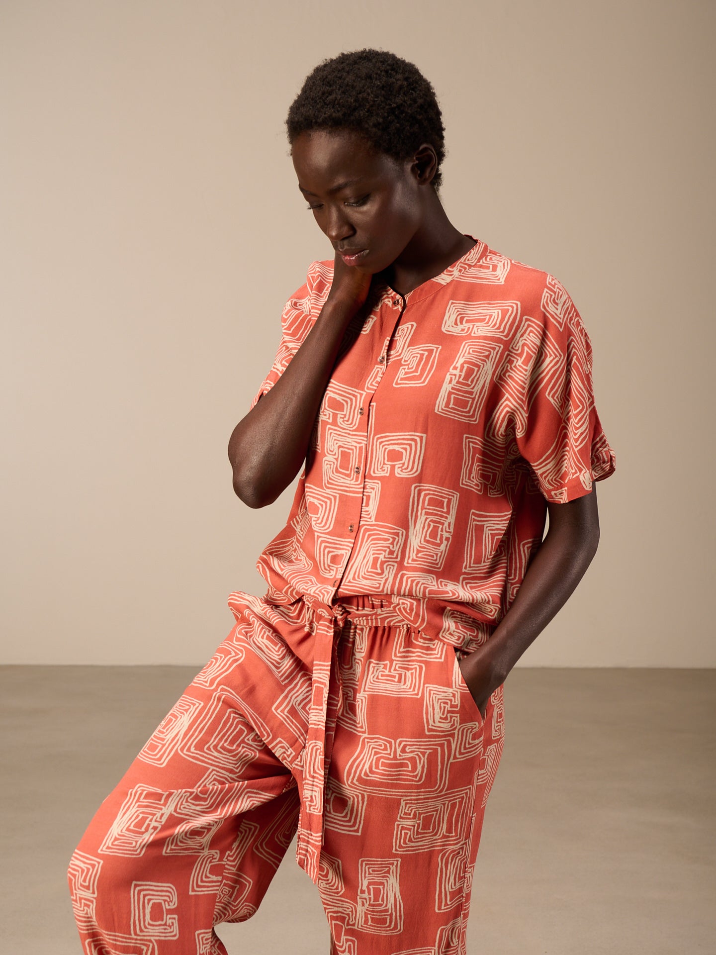 Blouse with stand-up collar