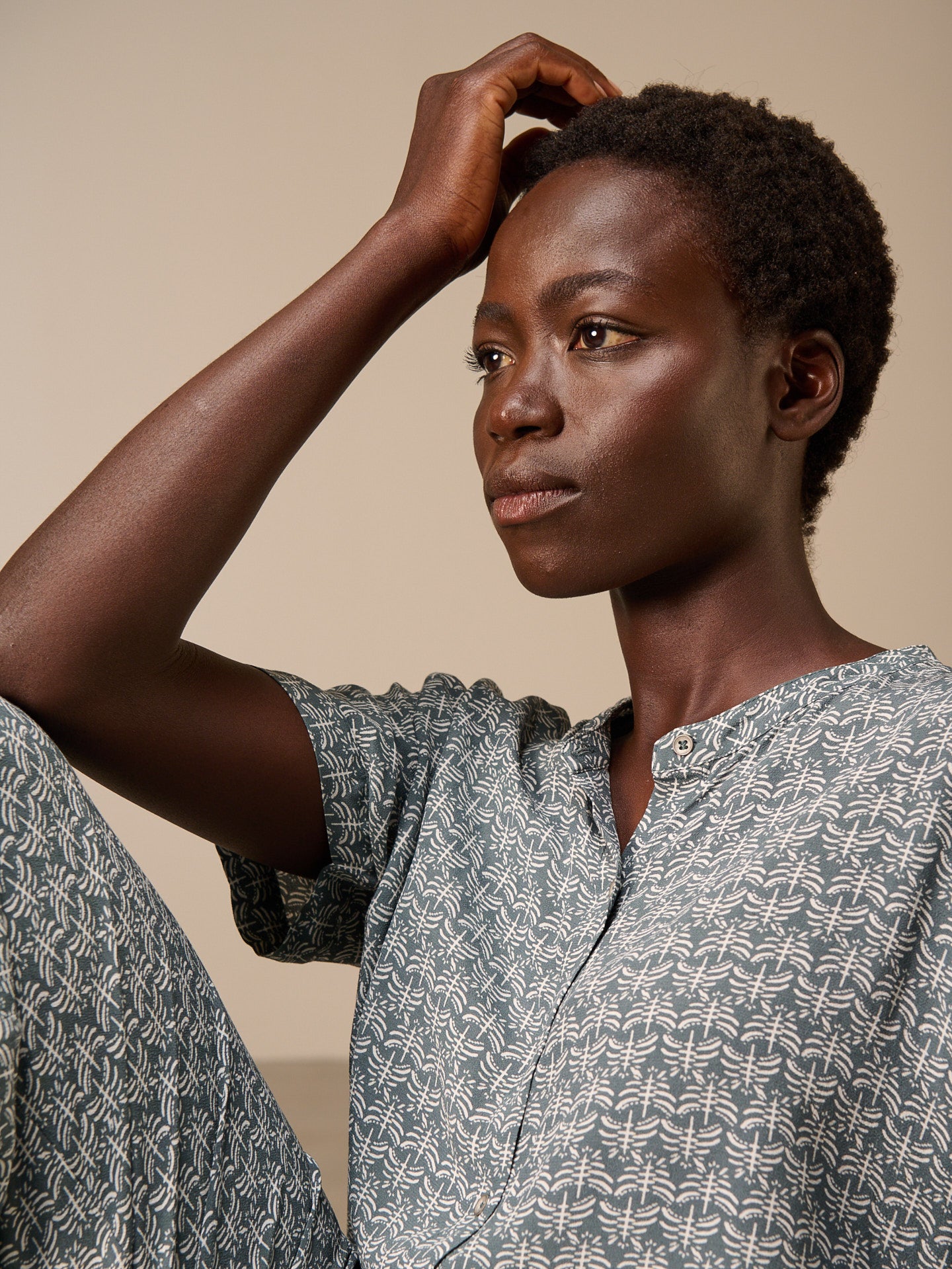 Blouse with stand-up collar