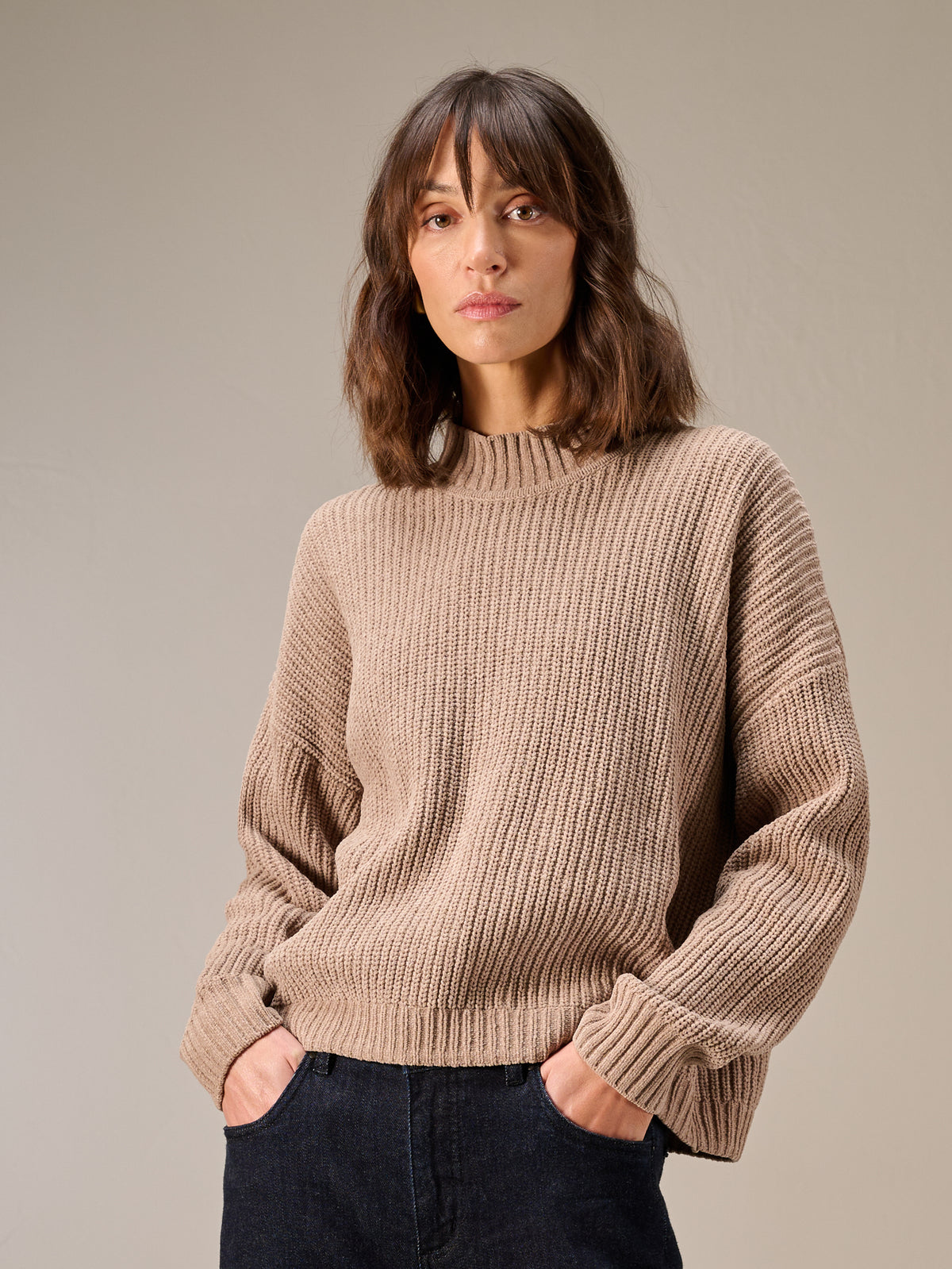 Sweater with stand-up collar